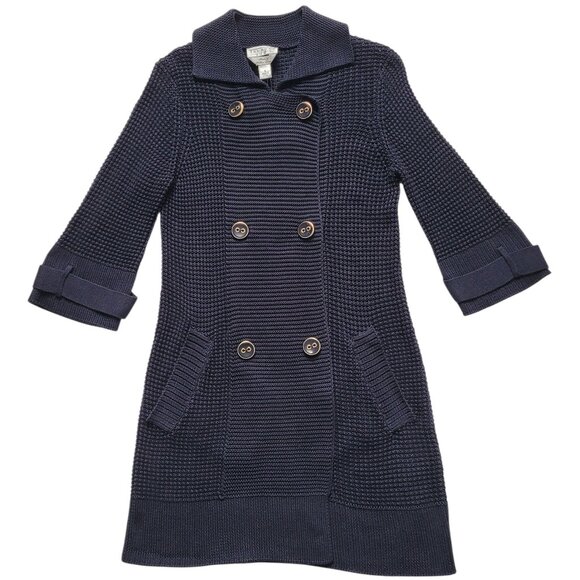Talbots Double-Breasted Knit Coat Sweater 3/4 Sleeve Navy Nautical Preppy Size S - Picture 1 of 13